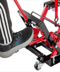 Foot pressing pedal on Motorcycle Lift Jack With Wheels 1500 Lbs Hydraulic Dirt Bike Scissor Lift With Handle And Foot Pedal Pro Grade Jack Stand