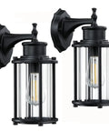 Two Pack Outdoor Wall Lights For Porch Patio And Garage 12.5 Inch Exterior Waterproof Fixtures In Matte Black With E26 Socket And Ribbed Glass Shade Easy Mount Sconces Built To Last Anti Rust