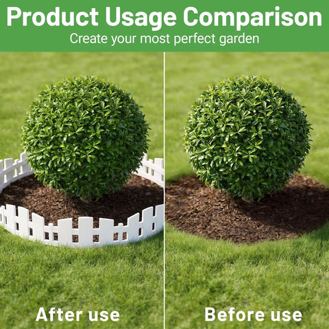 40 Ft Flexible No Dig Garden Edging Border with 60 Stakes White Plastic Lawn Edge for Flower Beds Trees and Grass shown in use
