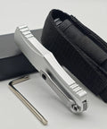 Closed view of rugged folding knife with belt clip, showing aluminum alloy T6063 handle, 8.27 inch overall length, EDC ready