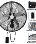 20 Inch Oscillating Wall Mount Fan With Wired Remote, 3 Speed High Velocity Industrial Fan with aluminum blades for garages and workshops
