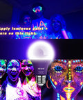 Four Pack Led Black Light Bulbs A19 9W Ultraviolet 385 To 400 Nanometers E26 Dimmable For Neon Glow Parties Halloween Decor