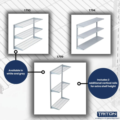 Diagram of Beefy Three Tier Wire Shelving Unit for Home and Garage with 375 lb per top track capacity, adjustable steel shelves.