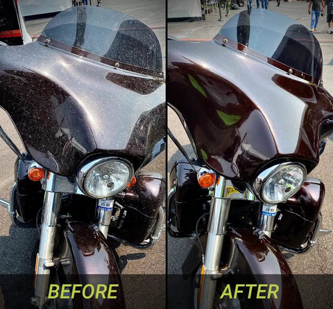 All Purpose Car Cleaner And Detailer Spray 32 Oz Waterless Degreaser For Cars Mirrors Windows And More Scratch Free Bug Remover For Quick Contaminant Clean on motorcycle windshield before after