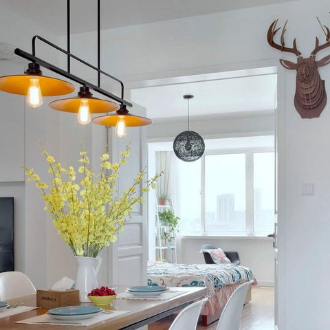 Dining room with Vintage LED Edison Filament Bulbs 6W 60W Equivalent Non Dimmable Warm White ST58 lighting over table