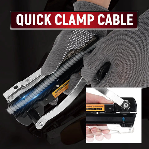 Heavy Duty Xmc Armored Cable Cutter Snips Up To 3/8 Inch Bx Ac Mc Wire With Fully Adjustable Blade For Greenfield Conduit in use with gloves
