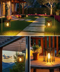 Bright Solar Lanterns Outdoor Waterproof Hangable Lights in garden and patio setting, warm LED glow, durable metal hanging design.