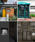 Solar Address Sign With Lighted House Numbers For Home Outdoor Waterproof Address Plaque on various building exteriors.