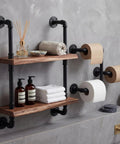 Industrial shelving with 148 Piece Black Iron Pipe Fitting Set With Long And Short Pipes Tees Elbows Floor Flanges for bathroom use