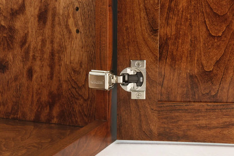 Concealed Soft Close Hinge Kit For Face Frame Cabinets One And Three Eighths Inch Overlay 110 Degree Opening Steel Durable Construction Easy Install Hardware Includes Two Hinges And Screws Ready To Go Cabinet Upgrade installed on wooden cabinet door