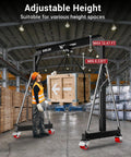 3 Ton Portable Gantry Crane With 6600 Lbs Load Capacity lifting crate in warehouse, height adjustable 8.53-12.47 ft