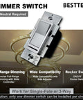 Matte Silver Dimmer Switch Kit, 10 Pack, Single Pole Or 3 Way, Dimmable LED CFL Incandescent And Halogen Ready