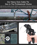 Heavy Duty Stainless Steel Cable Tie Gun Kit With 100 11.8 Inch Zip Ties securing pipes and fences