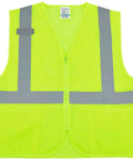 Heavy Duty Hi Vis Class Two Safety Vest With Zip Front Closure Breathable Mesh Backing Two Roomy Pockets And Handy Mic Tab For Radios In Vivid Lime, Extra Large size, showing front view.