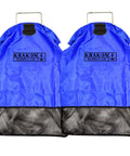 Two blue Dive Game Bag for Scuba Fishing and Lobster Clam Catch, Heavy Duty Black Mesh Bags, 2 Pack with logo visible