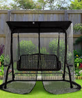 Premium Patio Swing Mosquito Netting for 2-3 Seater Outdoor Swing, black mesh with double zipper, installed in garden