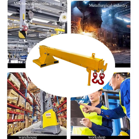 Heavy Duty Forklift Jib Boom Mobile Crane That Is A Flat Out Workhorse Packing Rock Solid 6600 Pounds Of Lift Power And Zero Hassle Adjustable Tilt For Any Rough Job Site in factory setting.