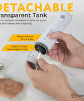 Hand holding detachable tank of Must Have Food Vacuum Sealer Machine With Digital Display And Visible Tank 8L Air Flow Handheld Portable