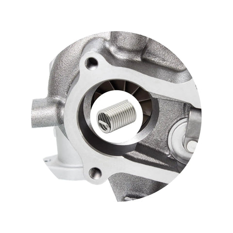 Heavy Duty 10 Piece Metric M8 1.25 Thread Repair Insert Kit 304 Stainless Steel Helical Coil Sleeve in engine part close-up.