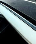 Close-up of Glossy Pearl White Dashboard Cover For Tesla Model 3 And Y Direct Fit Abs Trim showing sleek finish on console.