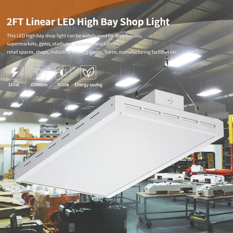 Kickass 2FT Linear LED High Bay Shop Light 165W 22000LM 5000K Crisp White Industrial Warehouse Rig for workshop garage