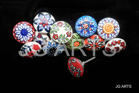 12 Pack Vintage Flower Ceramic Cabinet Knobs And Door Pulls, 42mm Diameter With 35 To 45mm Bolt, mixed floral designs