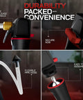 No Sweat Ac Drain Line Cleaning Gun Featuring Flexible Hose Pipe To Bust Out Stubborn Hvac Clogs Quick Includes Six Co2 Powered Cartridges close-up of release handle and flexible hose.