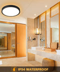 Dimmable LED Flush Mount Ceiling Light With Remote Control, 3000K-6000K Color Changing, 24W, installed in a modern bathroom
