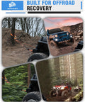 Offroad Recovery Kit With 10 Ton Heavy Duty Winch Snatch Block Pulley, 3 Inch By 8 Foot Tree Saver Strap, And Two Three Quarter Inch D Ring Shackles in action