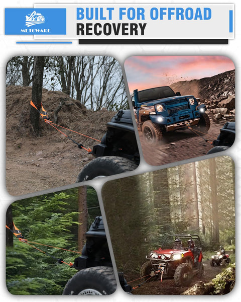 Offroad Recovery Kit With 10 Ton Heavy Duty Winch Snatch Block Pulley, 3 Inch By 8 Foot Tree Saver Strap, And Two Three Quarter Inch D Ring Shackles in action