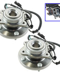 Rear Wheel Bearing And Hub Assembly Set For 2008 2011 Chrysler Town And Country, 2008 2011 Dodge Grand Caravan, And 2009 2011 Volkswagen Routan Two Piece Replacement Kit DIY Ready, showing two metal hub assemblies with wiring and connectors.