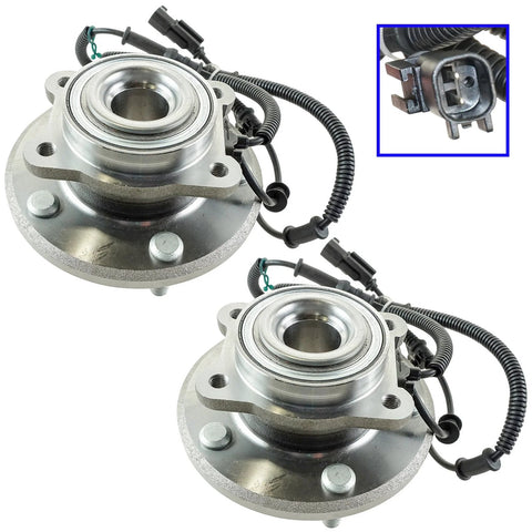 Rear Wheel Bearing And Hub Assembly Set For 2008 2011 Chrysler Town And Country, 2008 2011 Dodge Grand Caravan, And 2009 2011 Volkswagen Routan Two Piece Replacement Kit DIY Ready, showing two metal hub assemblies with wiring and connectors.