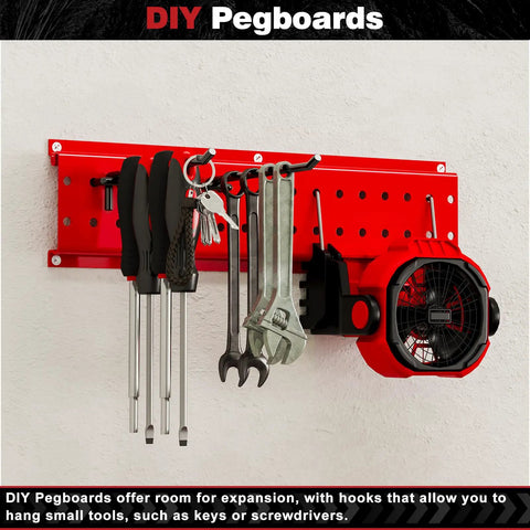 Garage Tool Organizer Wall Mount 49 Point 5 Inch Heavy Duty Rack With Nine Hooks Shovel Holder And Rake Holder in use on wall