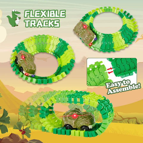 Dinosaur Race Car Track Play Set For Kids Ages 3 To 7 Flexible Dino Track Toys That Bend And Build A Wild Dino World Road Race