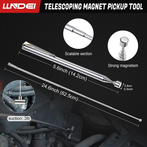 Telescoping magnetic pickup tool from 1/4 Inch Drive Socket Set With Ratchet Wrench Metric 4-14mm Sockets 57 Plus 1 Piece Kit