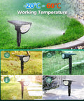 Ultra Dope Solar Outdoor Spotlight Set showing waterproof yard lights in rain, snow, and sunshine, indicating all-weather use.
