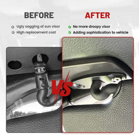 Heavy Duty Sun Visor Repair Kit For Jeep Wrangler JL JK JT Gladiator Rubicon Sagging Visor Mounts Before After Comparison
