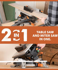 8-1/4 Inch Convertible Miter And Table Saw For Wood, Plastic, Metal Cutting, 0-45 Degree Bevel, +/-45 Degree Miter, 12 Amp Motor