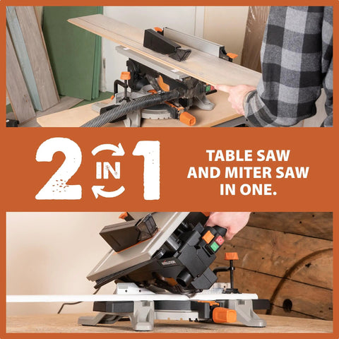 8-1/4 Inch Convertible Miter And Table Saw For Wood, Plastic, Metal Cutting, 0-45 Degree Bevel, +/-45 Degree Miter, 12 Amp Motor