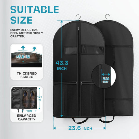 On The Go Travel Garment Bag 43 Inch Heavy Duty Suit Carrier With Zipper Pocket And Accessories, black hangers visible