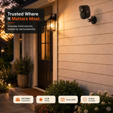 Smooth As Butter 2K Wireless Security Cameras 2 Pack mounted on house wall, enhancing entryway safety with night vision.
