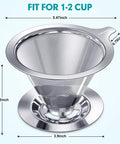Pour Over Coffee Dripper With Double Mesh Stainless Steel Cone Filter For Single Cup Brew