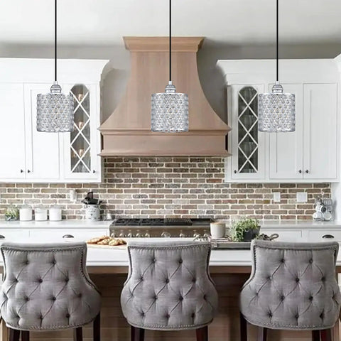 Three Pack Polyhedral Crystal Pendant Lights With Nickel Finish For A Sleek Modern Vibe Crystal Shade Perfect For Dining Room Kitchen Island Living Room Or Hallway Contemporary Pendant Lighting Fixture above kitchen island