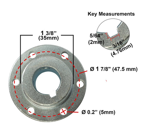 Precision Ground Steel 6 Hole Hub Shaft Axle Adapters with 1 2 Inch Mounting Studs And 1 7 16 Inch Center Bore for Kart Mods showing detailed measurements.
