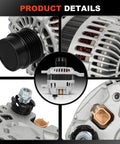 Close-up of 11231 Replacement Alternator Compatible With Jeep Compass Patriot 2007-2017, Chrysler components and details