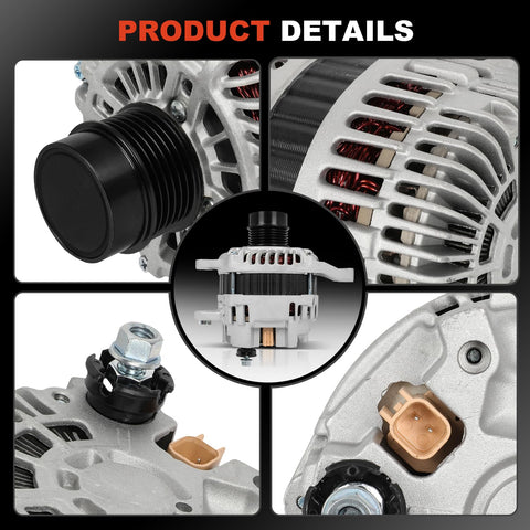 Close-up of 11231 Replacement Alternator Compatible With Jeep Compass Patriot 2007-2017, Chrysler components and details
