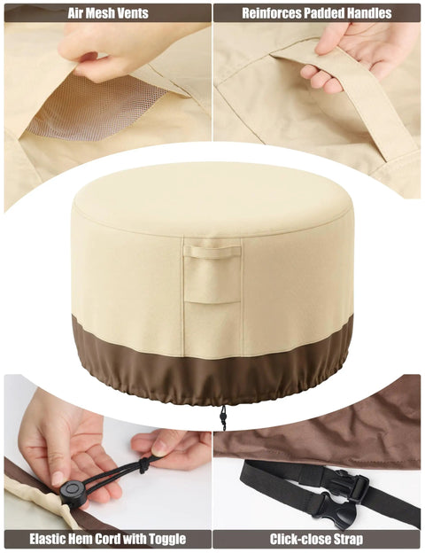 Round Fire Pit Cover Waterproof Built Tough All Weather Outdoor Heavy Duty Gas Fire Pit Table Cover with air vent and handle