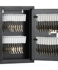 Straight Up Wall Mounted Key Storage Lock Box With Dead Simple Reset Combo Code Nifty Key Hooks And Smart ID Tags organized with keys.