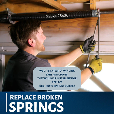 Technician installing Heavy Duty Garage Door Torsion Springs 218 By 1.75 By 26 Inch Pair Left And Right Hand Wound Coated Steel