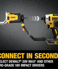 Impact Connect PVC And PEX Cutter With Quick Change Brace Bracket attached to DEWALT impact driver